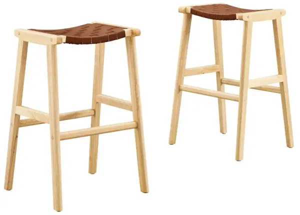 Saoirse Faux Leather Wood Bar Stool - Set of 2 by Modway Natural Brown
