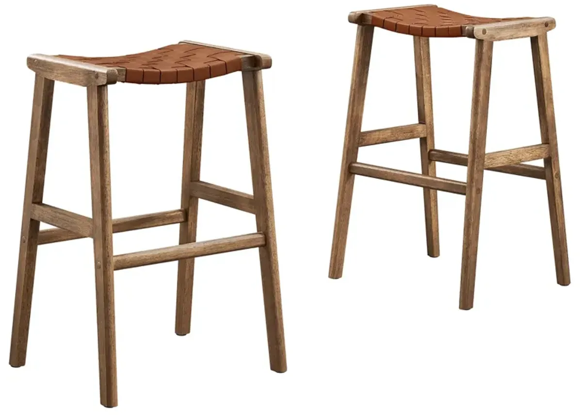 Saoirse Faux Leather Wood Bar Stool - Set of 2 by Modway Walnut Brown