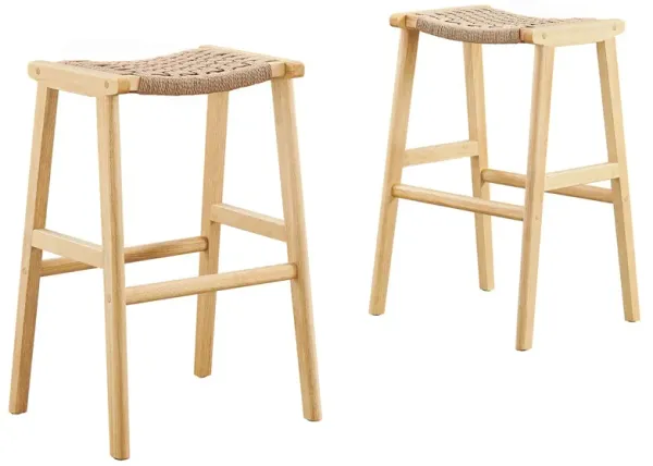 Saoirse Woven Rope Wood Bar Stool Set of 2 by Modway Natural Natural