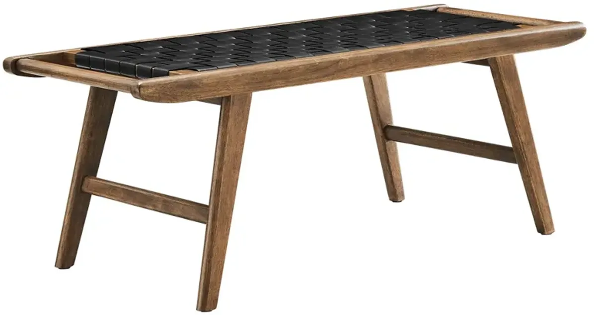 Saoirse 47" Faux Leather Wood Bench by Modway Walnut Black