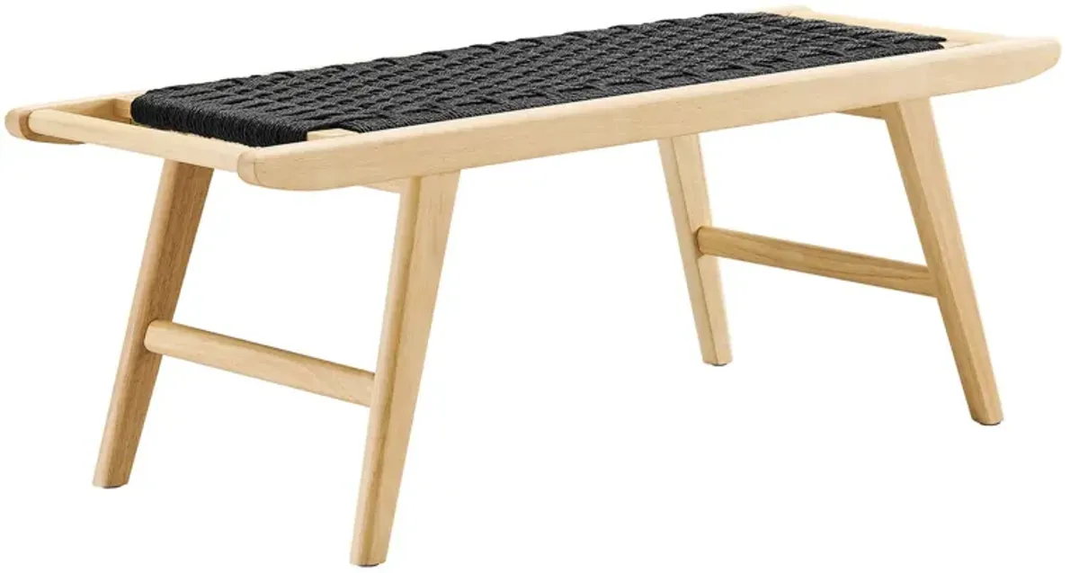 Saoirse 47" Woven Rope Wood Bench by Modway Walnut Black