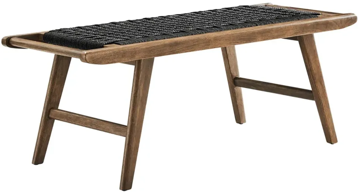 Saoirse 47" Woven Rope Wood Bench by Modway Walnut Black