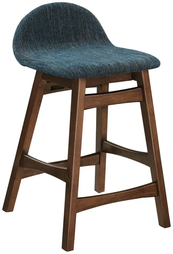 Juno Heathered Fabric Wood Counter Stool - Set of 2 by Modway Navy Fabric