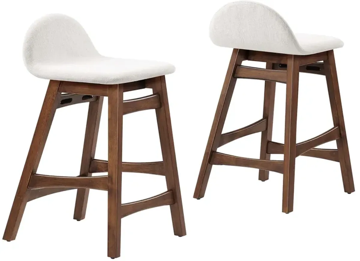 Juno Heathered Fabric Wood Counter Stool - Set of 2 by Modway Ivory Fabric