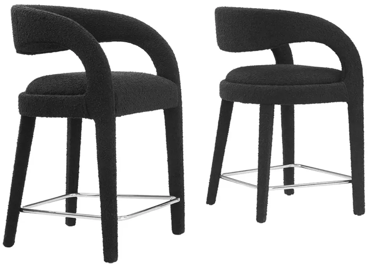 Pinnacle Boucle Upholstered Counter Stool Set of Two by Modway Taupe Silver