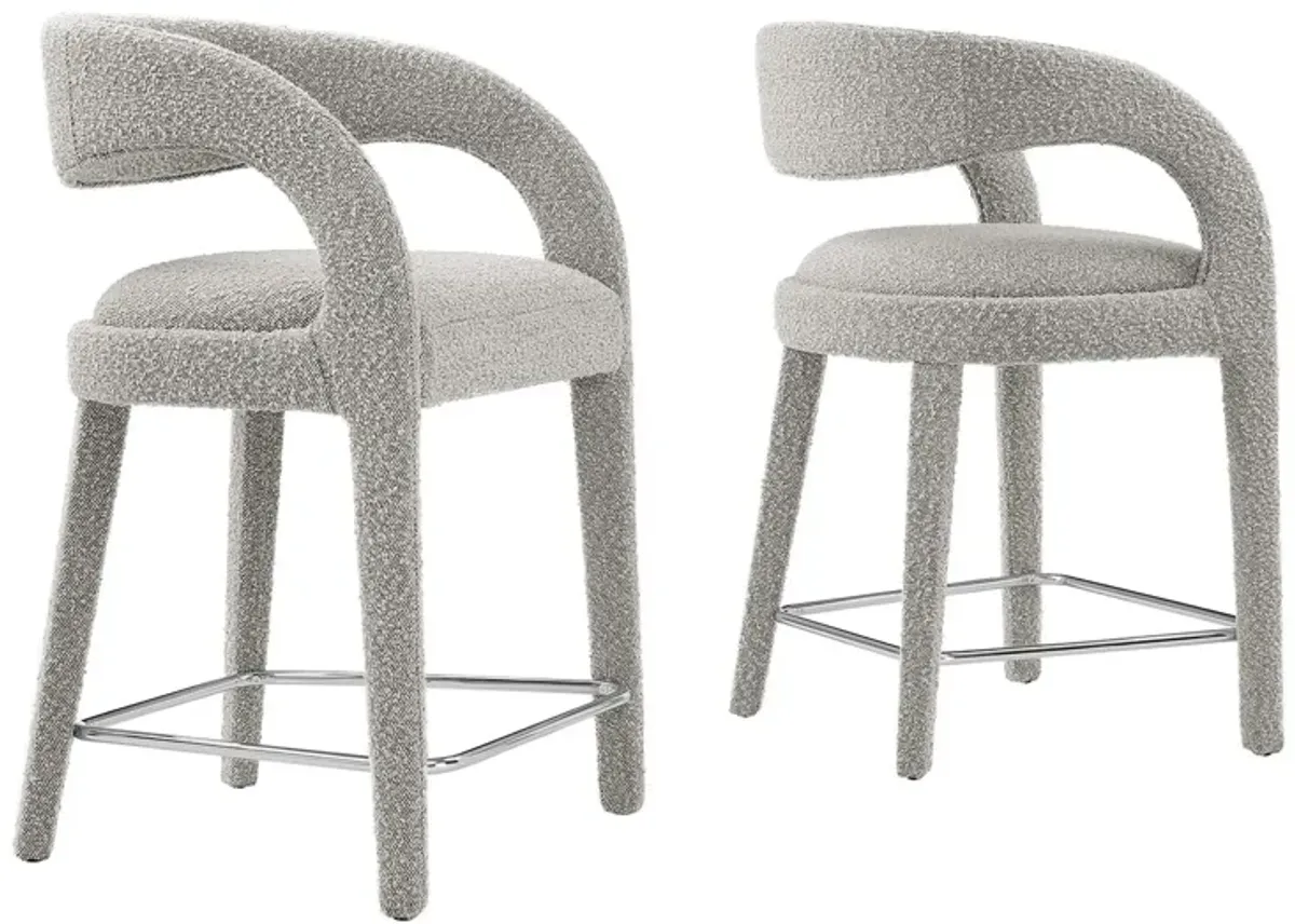 Pinnacle Boucle Upholstered Counter Stool Set of Two by Modway Taupe Silver