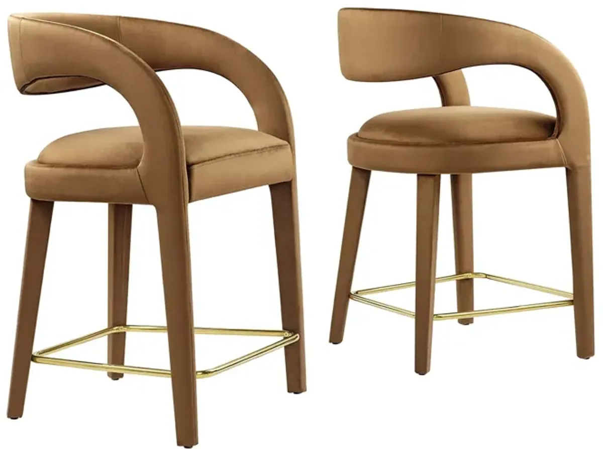 Pinnacle Performance Velvet Counter Stool Set of 2 by Modway Brown Gold