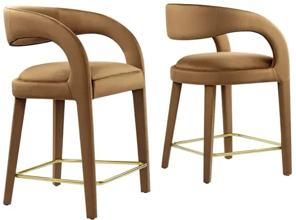 Pinnacle Performance Velvet Counter Stool Set of 2 by Modway Brown Gold