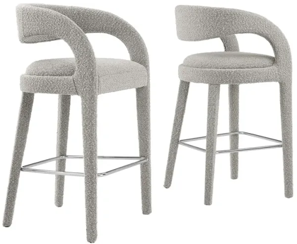 Pinnacle Boucle Upholstered Bar Stool Set of Two by Modway Taupe Silver