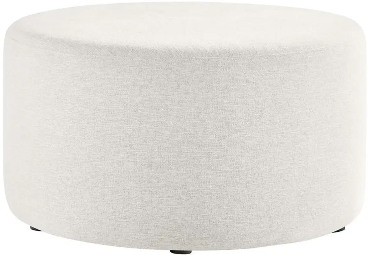 Callum Large 29" Round Woven Heathered Fabric Upholstered Ottoman by Modway Heathered Weave Ivory
