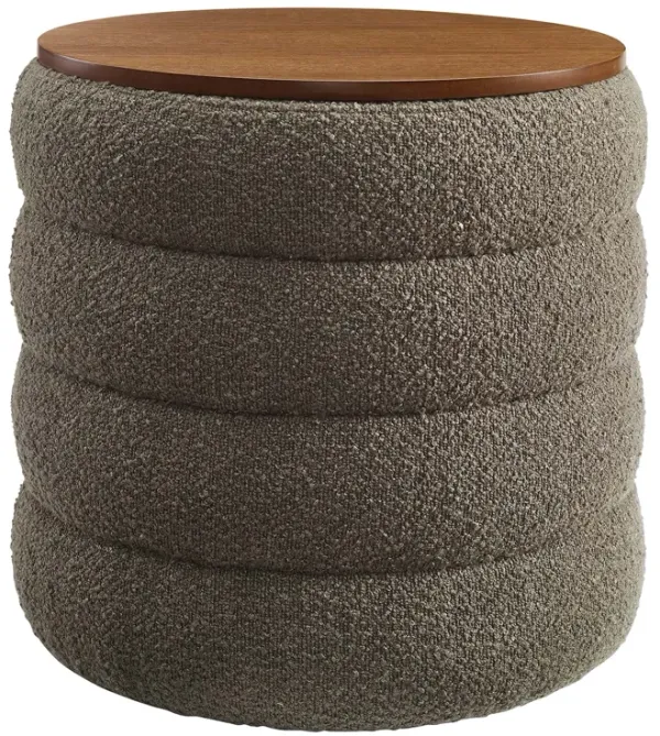 Mezzo Round Boucle Fabric Storage Ottoman Pebble