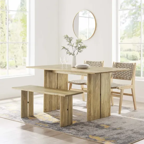 Amistad 60" Wood Dining Table and Bench Set by Modway Oak