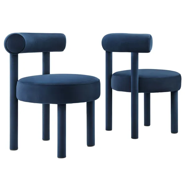 Toulouse Performance Velvet Dining Chair Set of 2 by Modway Midnight Blue