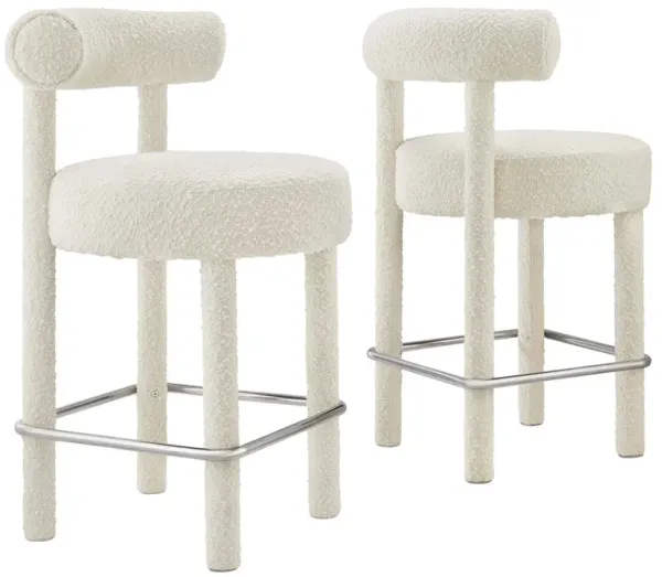 Toulouse Boucle Fabric Counter Stool - Set of 2 by Modway Ivory Silver
