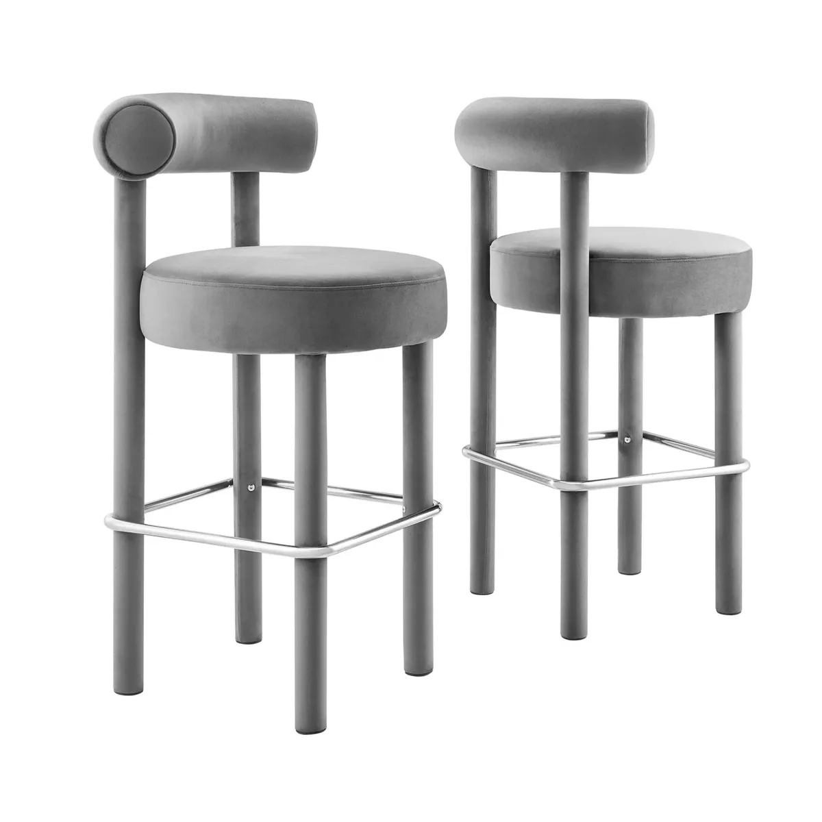 Toulouse Performance Velvet Bar Stool Set of 2 by Modway Gray Silver