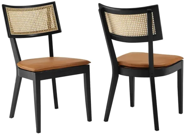 Caledonia Vegan Leather Upholstered Wood Dining Chairs - Set of 2 by Modway Black Tan