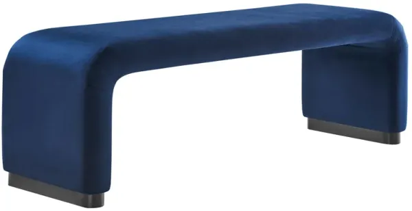 Koda Performance Velvet Waterfall Long Bench by Modway Black Midnight Blue