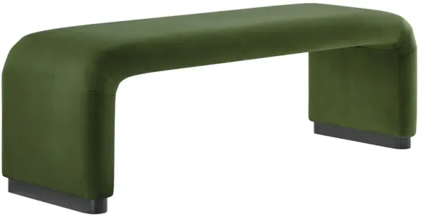 Koda Performance Velvet Waterfall Long Bench by Modway Black Moss Green
