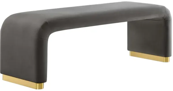 Koda Performance Velvet Waterfall Long Bench by Modway Brass Storm Gray