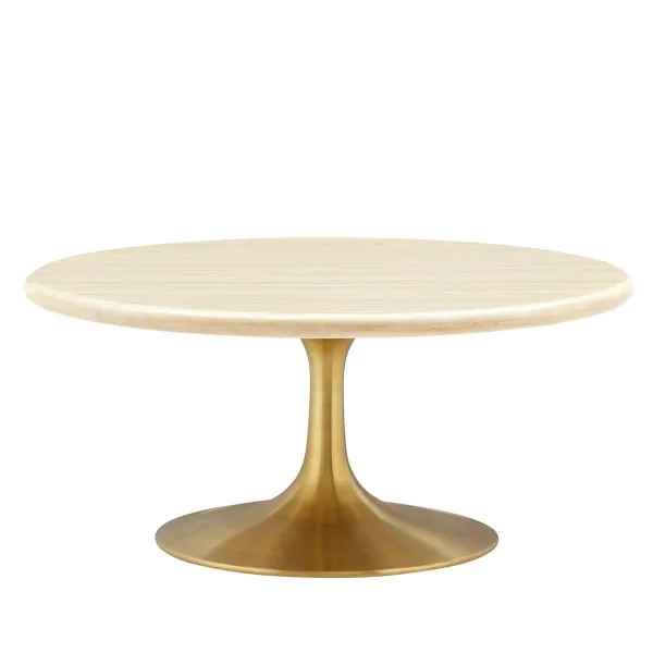 Lippa Round Artificial Travertine Coffee Table by Modway 36" / Gold Travertine