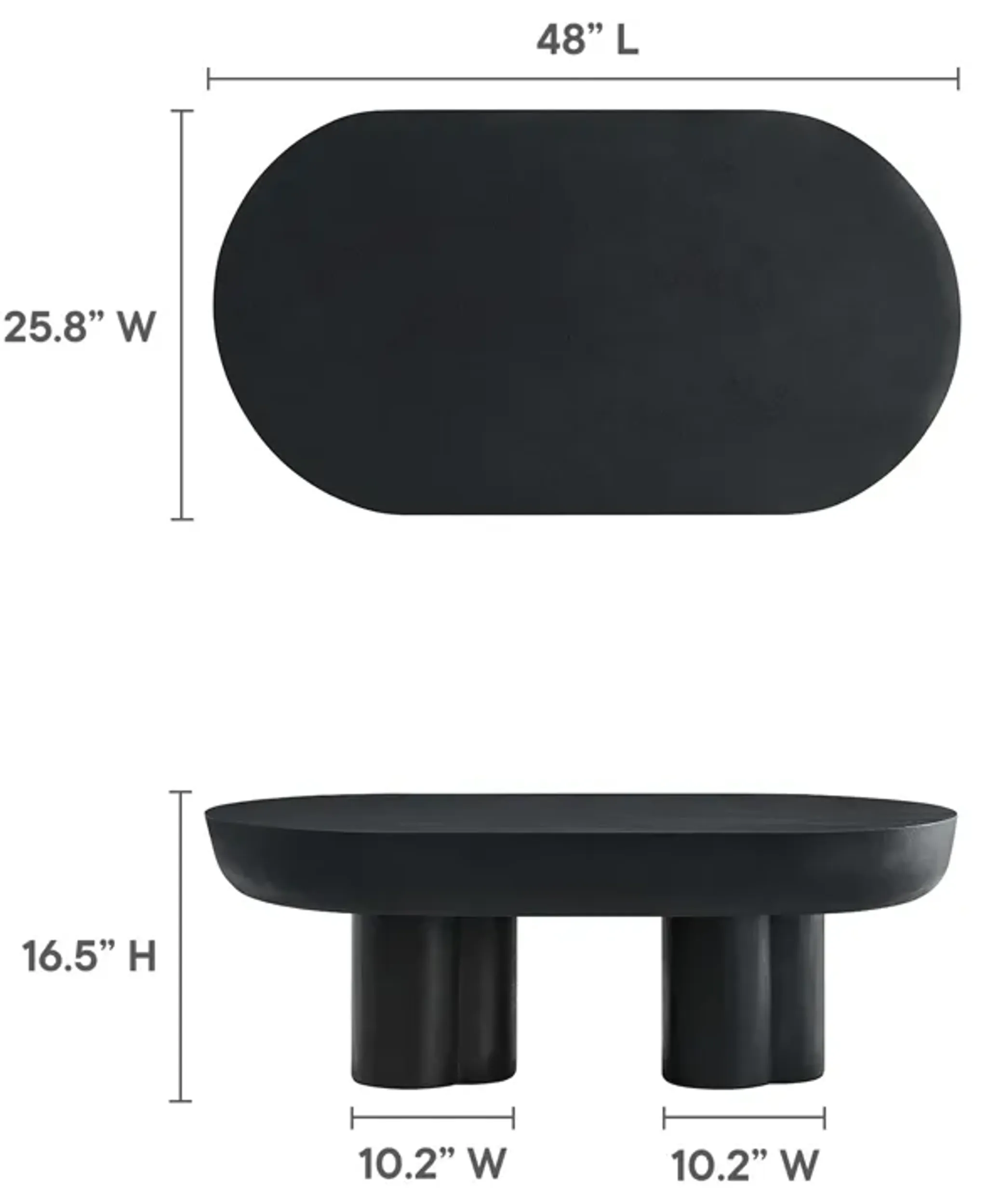 Caspian Oval Concrete Coffee Table By Modway Black Lexmod | Furniture.com