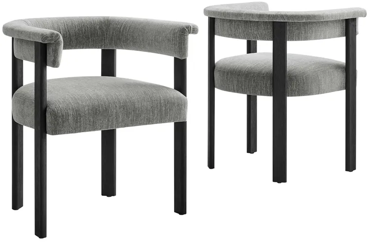 Imogen Woven Heathered Fabric Upholstered Barrel Dining Chairs - Set of 2