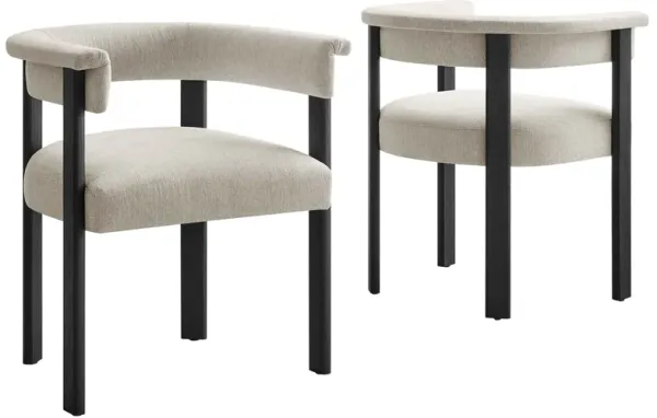Imogen Woven Heathered Fabric Upholstered Barrel Dining Chairs - Set of 2 Heathered Weave Ivory Black