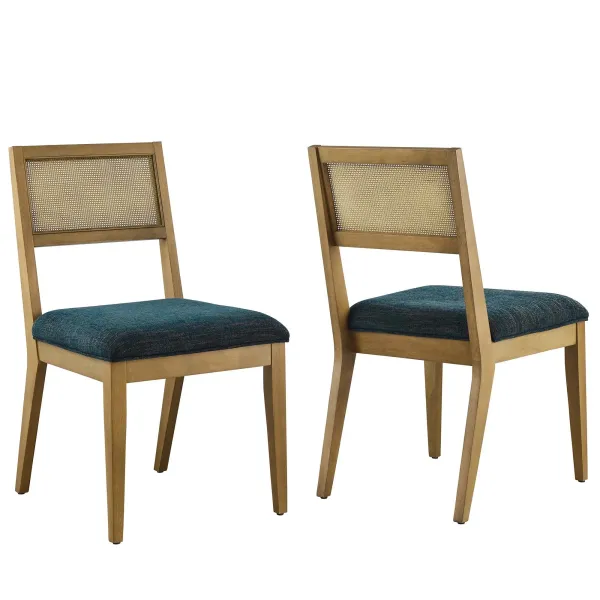 Nimba  Rattan Fabric Dining Chairs Set of 2 Heathered Weave Azure