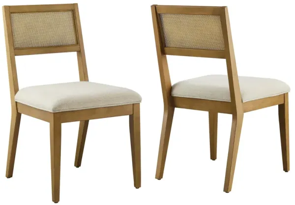 Nimba  Rattan Fabric Dining Chairs Set of 2 Heathered Weave Ivory