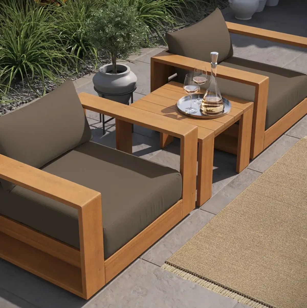 Tahoe 3-Piece Outdoor Patio Acacia Wood Furniture Set by Modway Natural Light Gray