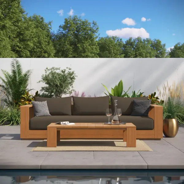 Tahoe 2-Piece Outdoor Patio Acacia Wood Sofa and Coffee Table Set by Modway Natural Cocoa