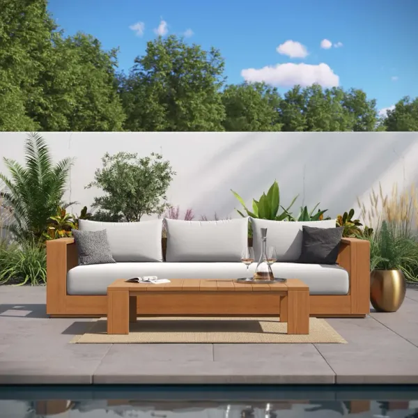 Tahoe 2-Piece Outdoor Patio Acacia Wood Sofa and Coffee Table Set by Modway