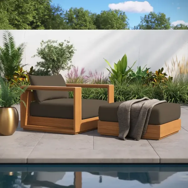 Tahoe 2-Piece Outdoor Patio Acacia Wood Armchair and Ottoman Set by Modway
