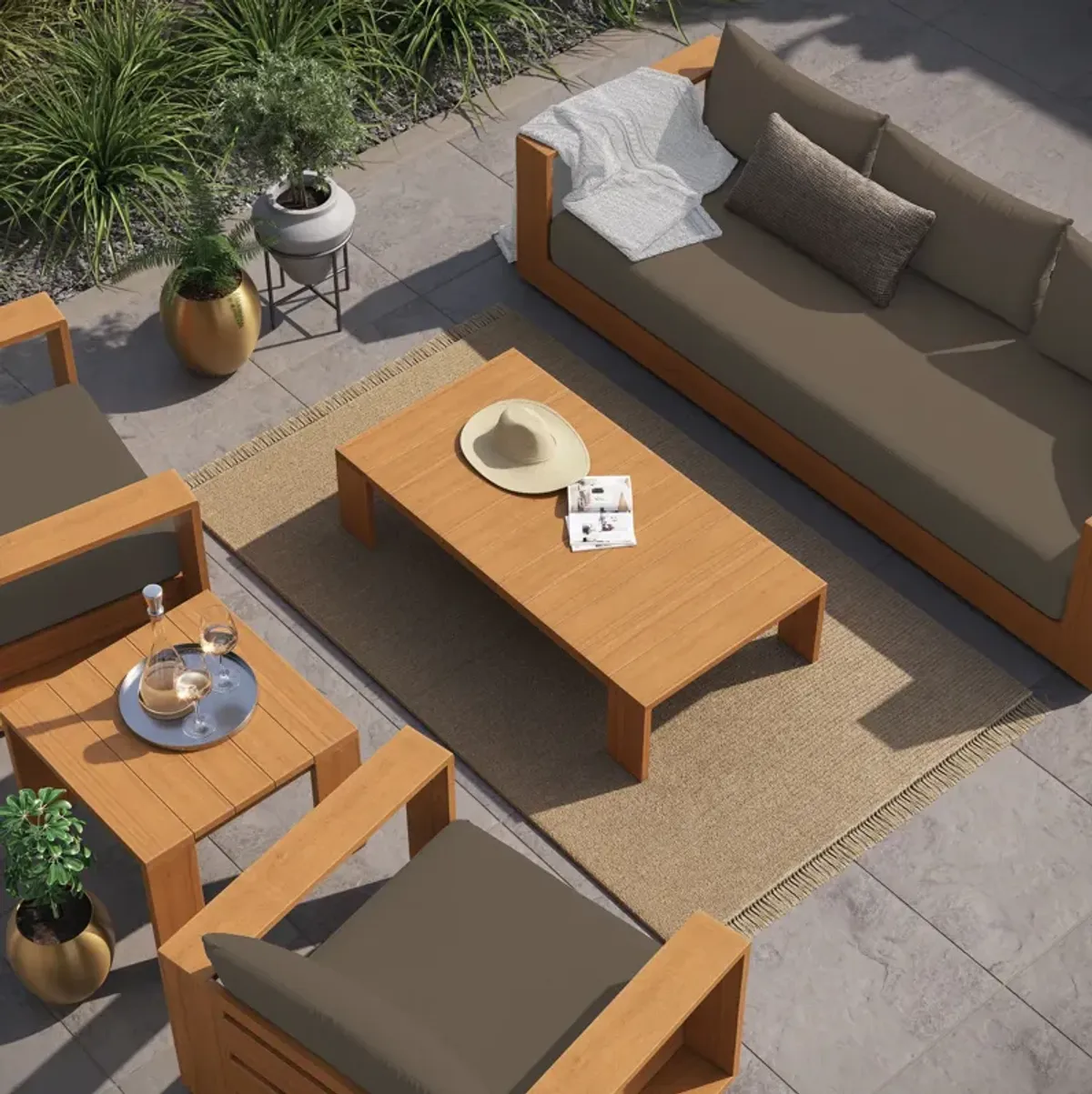 Tahoe 5-Piece Outdoor Patio Acacia Wood Furniture Set by Modway Natural Cocoa