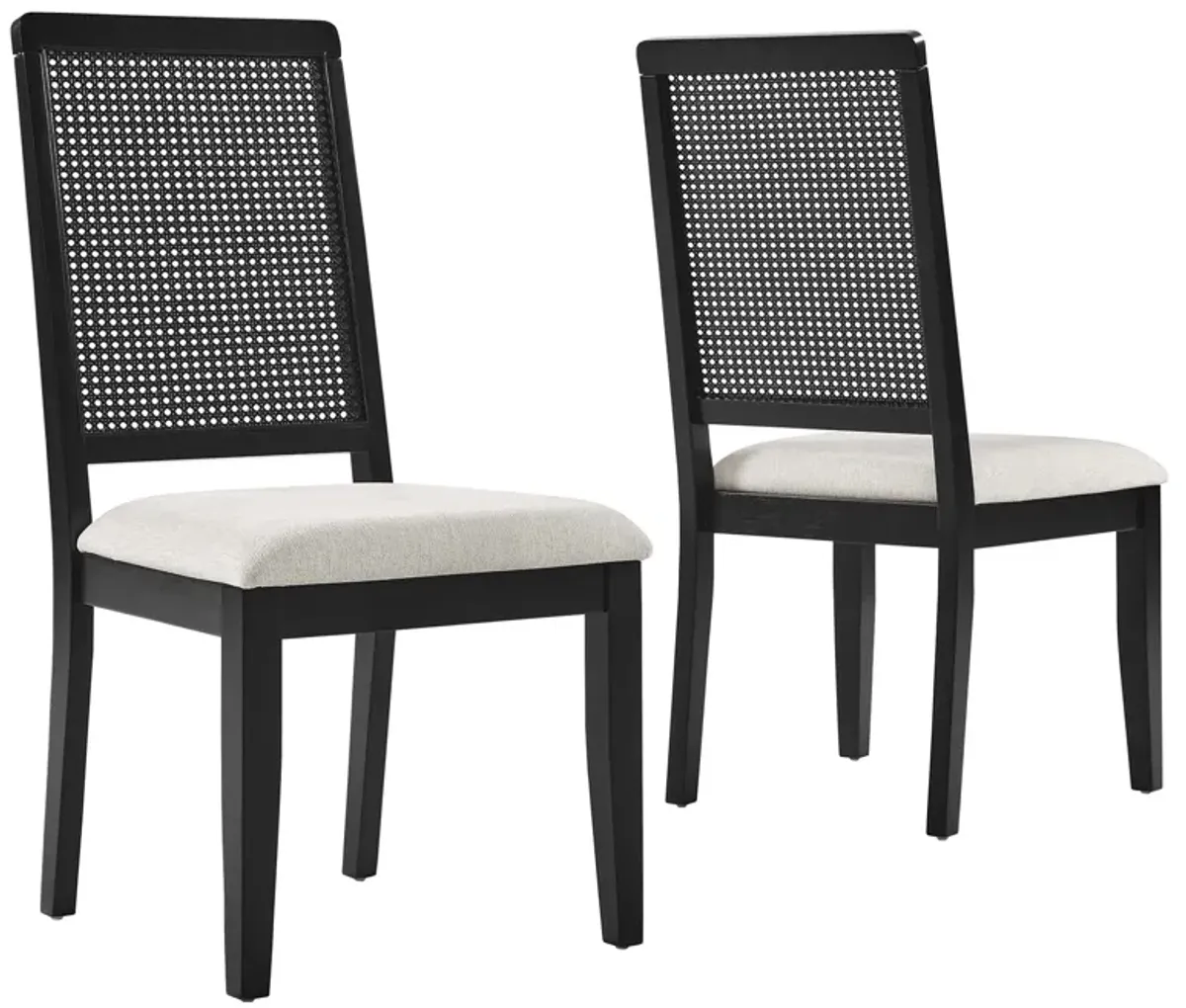 Arlo Faux Rattan and Wood Dining Side Chairs - Set of 2 Black Black Heathered Weave Ivory