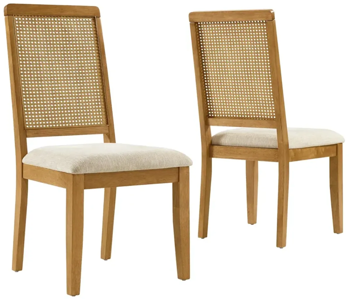 Arlo Faux Rattan and Wood Dining Side Chairs - Set of 2 Natural Natural Heathered Weave Light Beige