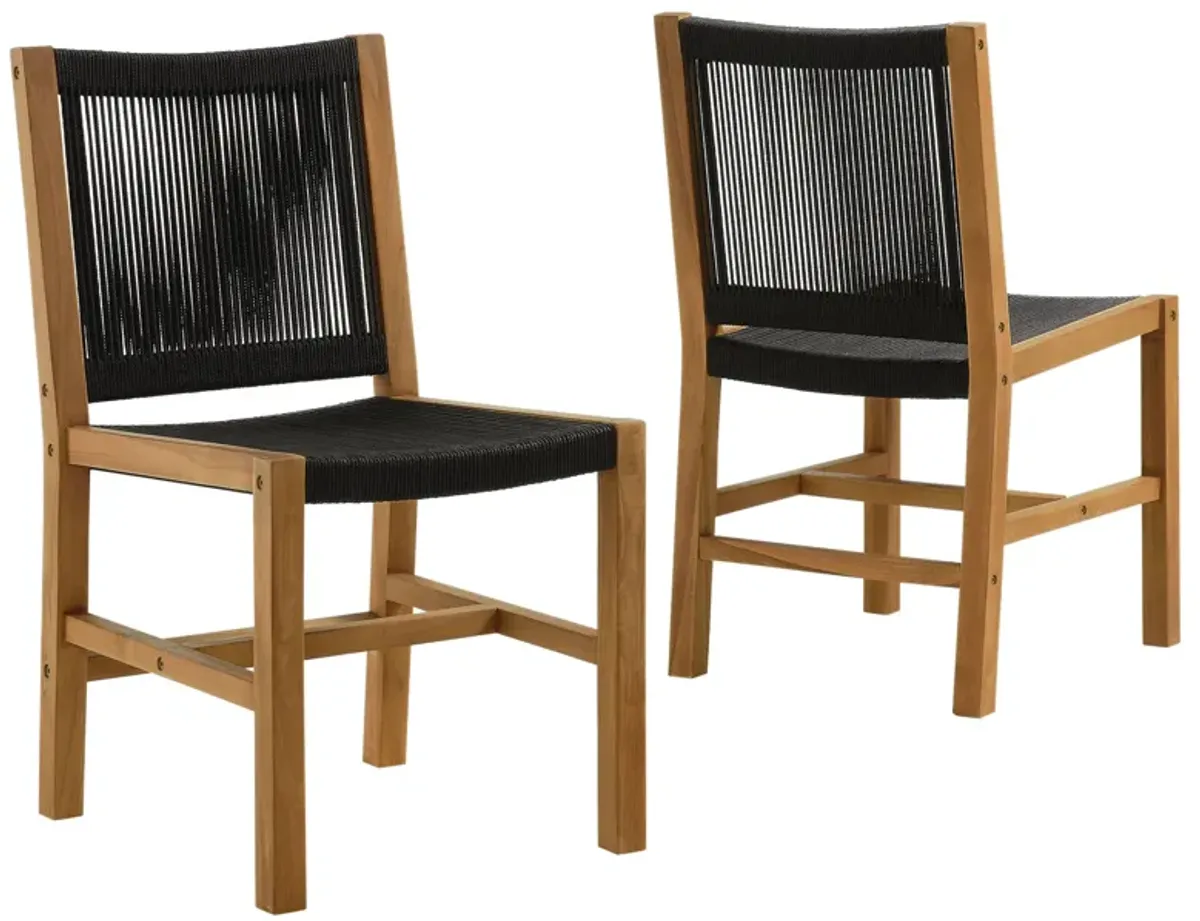 Vienna Outdoor Patio Teak and Rope Armless Dining Chairs Set of 2 by Modway Natural Natural