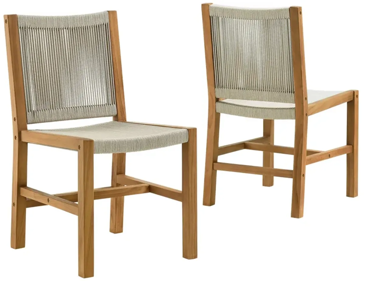 Vienna Outdoor Patio Teak and Rope Armless Dining Chairs Set of 2 by Modway Natural Natural