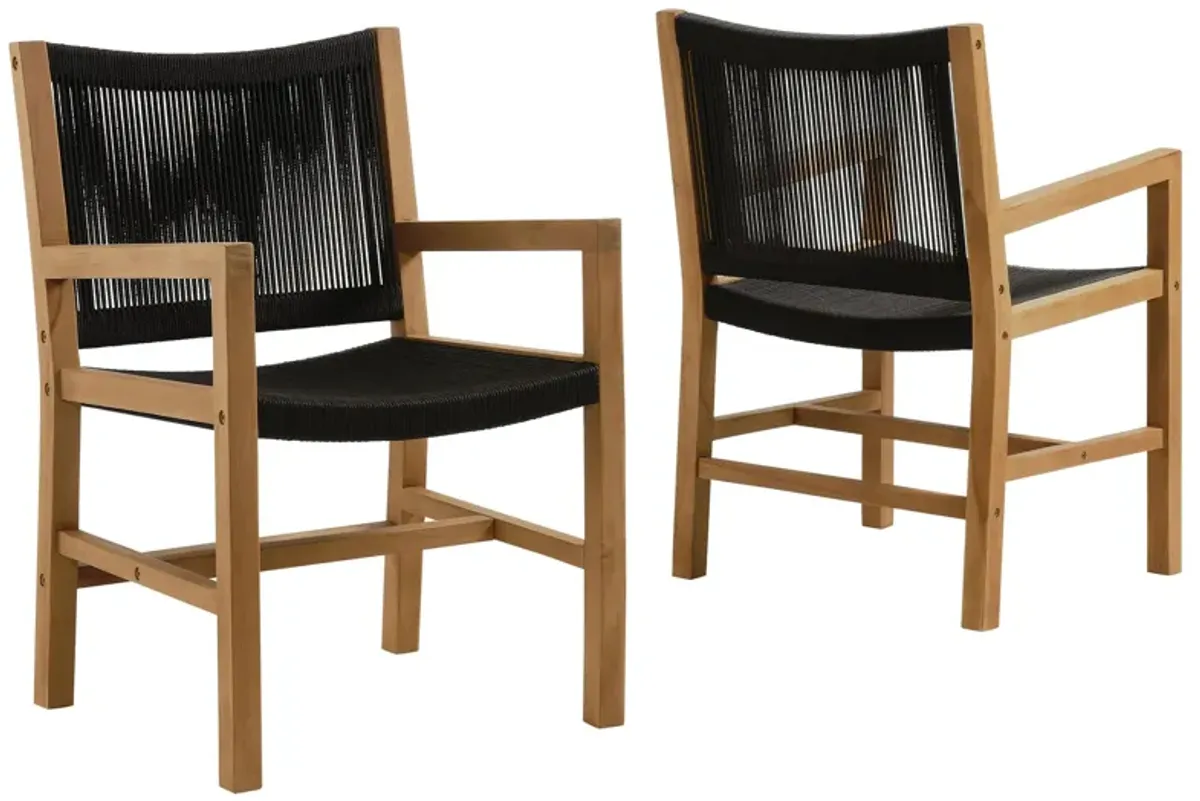 Vienna Outdoor Patio Teak and Rope Dining Armchairs Set of 2 by Modway Natural Black