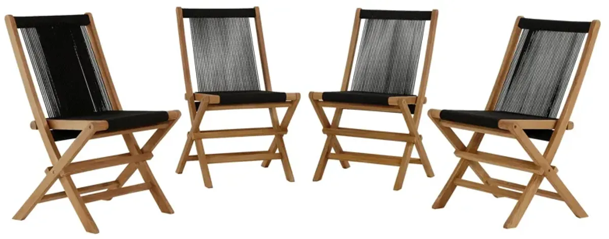 Vienna Outdoor Patio Teak and Rope Folding Chairs Set of 4 by Modway Natural Black