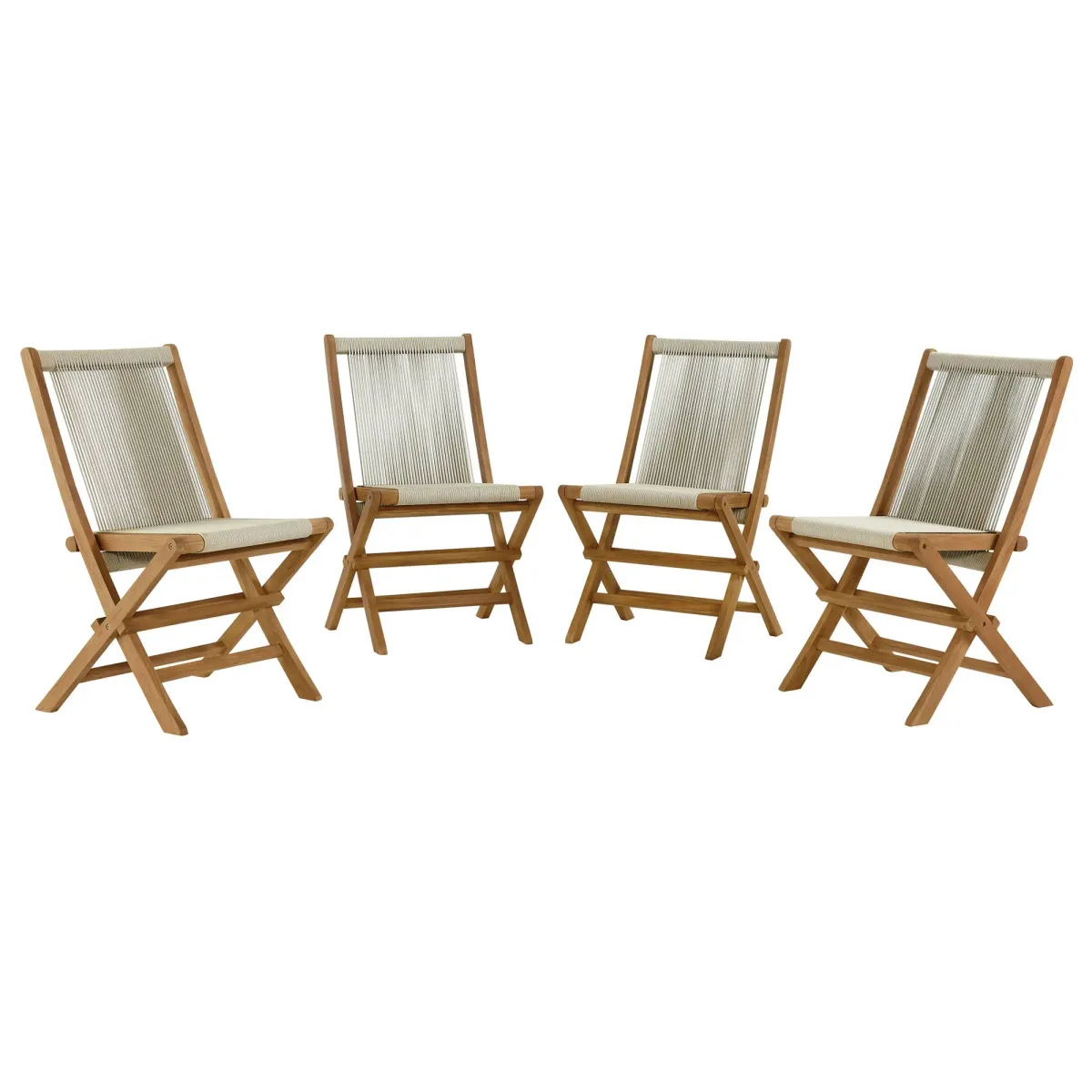 Vienna Outdoor Patio Teak and Rope Folding Chairs Set of 4 by Modway Natural Natural