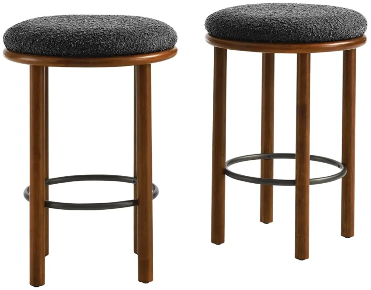 Fable Boucle Fabric Counter Stools - Set of 2 Walnut Charcoal