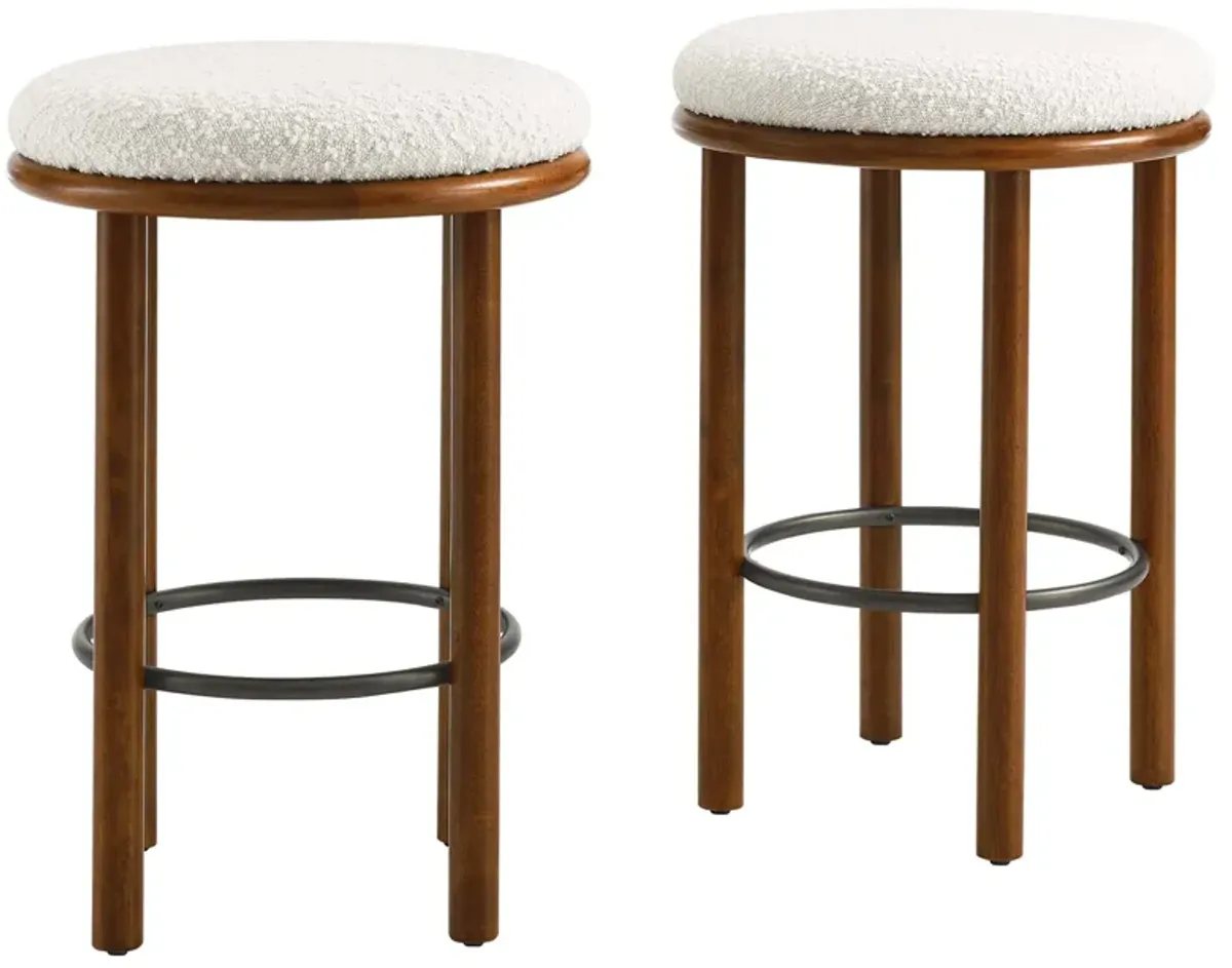 Fable Boucle Fabric Counter Stools - Set of 2 Walnut Ivory
