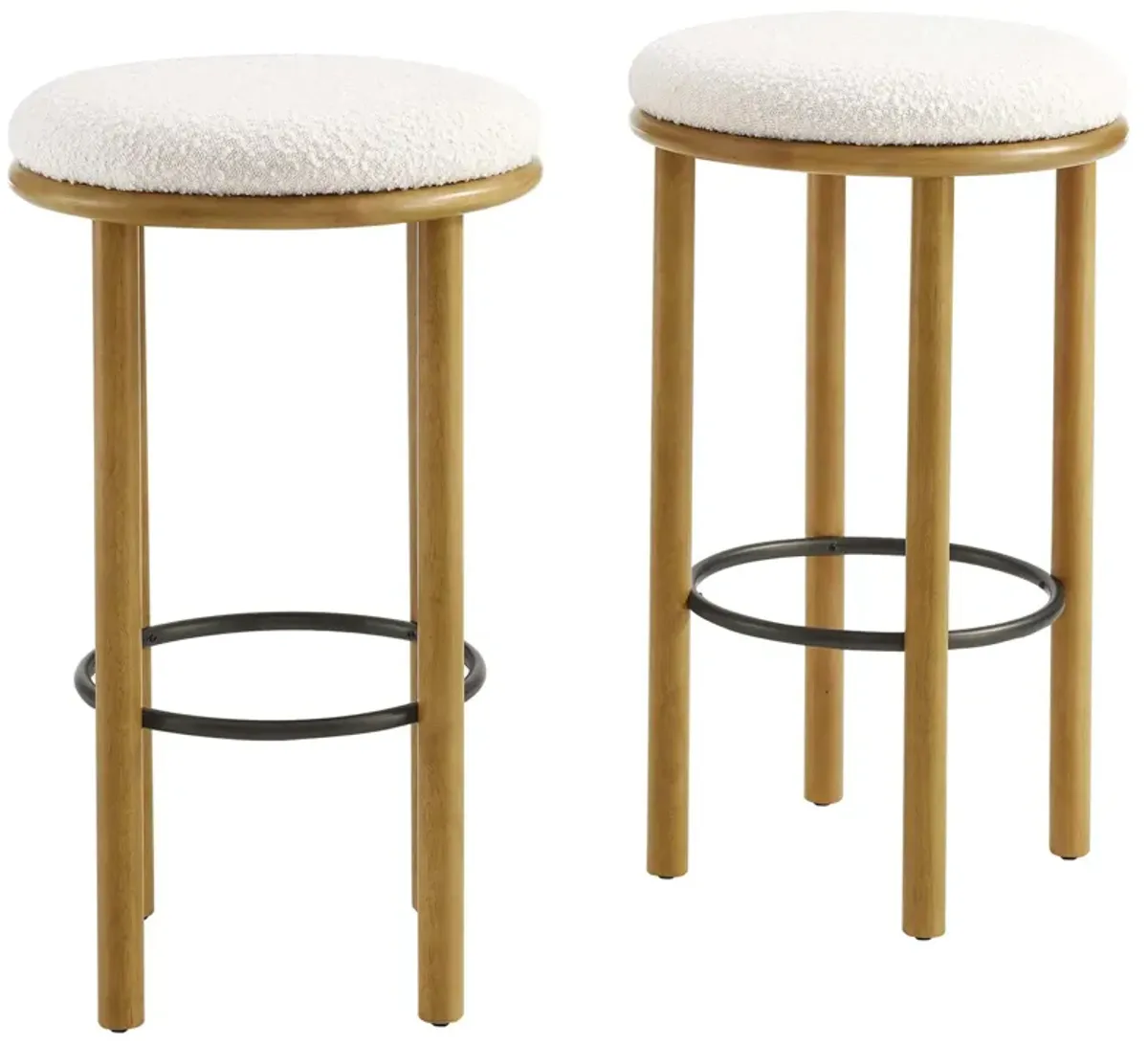 Fable Boucle Fabric Bar Stools - Set of 2 Oak Ivory