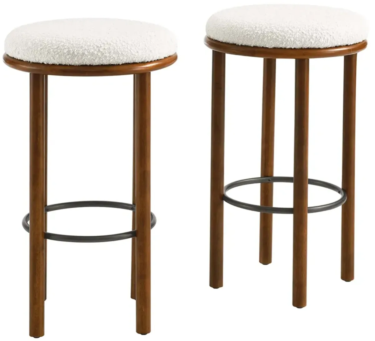 Fable Boucle Fabric Bar Stools - Set of 2 Walnut Ivory