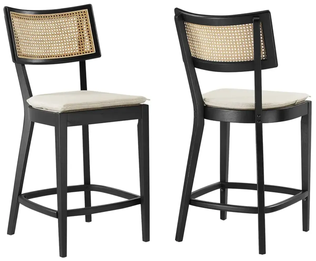Caledonia Wood Counter Stools - Set of 2 Black Beige