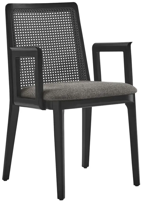 Monarch Beech Wood and Rattan Dining Armchair by Modway Black Black Gray