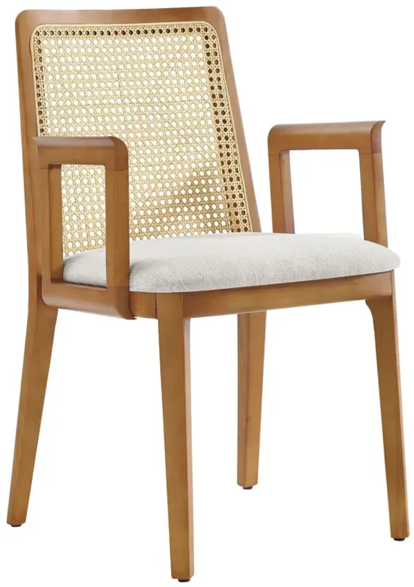 Monarch Beech Wood and Rattan Dining Armchair by Modway Honey Natural Heathered Weave Ivory