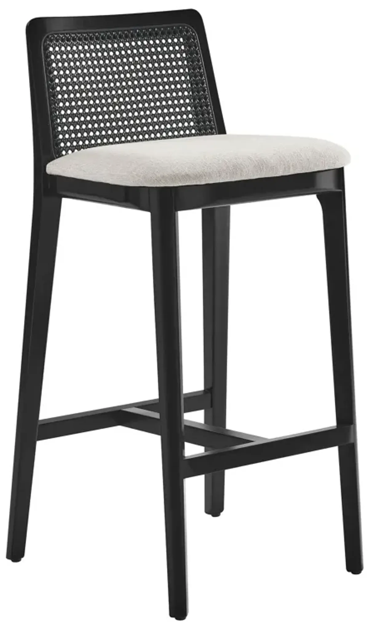 Monarch Wood and Rattan Bar Stool by Modway Black Black Heathered Weave Ivory