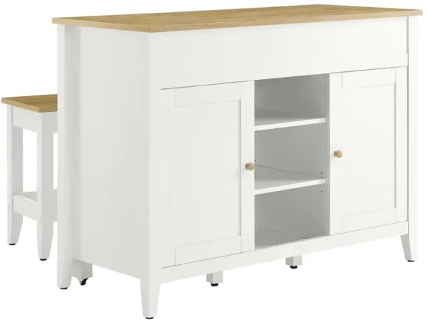 Garland 3-Piece Kitchen Island and Stool Set by Modway Oak White